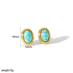 Vue détaillée des boucles d'oreilles turquoise ovales 16x12mm avec poids et dimensions