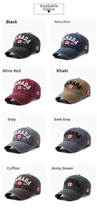 Detailed matrix view of eight colors of cotton baseball caps with Canada embroidery