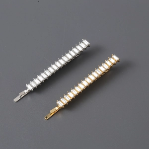 Minimalist long hair pins with rectangular crystals in gold and silver finish