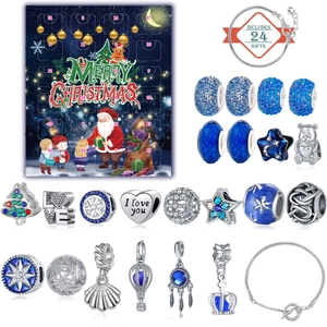 Christmas Advent Calendar DIY Bracelet Kit Alloy Snake Chain Colorful Enamel Charms Glass Beads Holiday Gift Girls Women