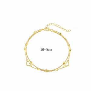 Double-layer gold heart bracelet with lobster clasp and 16+5cm adjustable chain