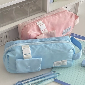 Large Capacity Pencil Case Polyester Multi Functional Bag Buckle Pocket Portable Handle Students Office School