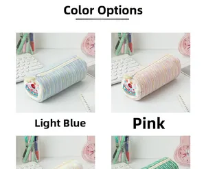 Cute strawberry cake pencil case in light blue, pink, cream, and green color options