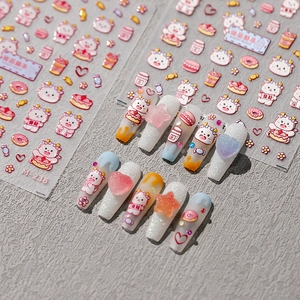 3D Relief Nail Art Stickers Self Adhesive Embossed Cartoon Dragon Dessert Design Kawaii DIY Manicure Decoration For Women