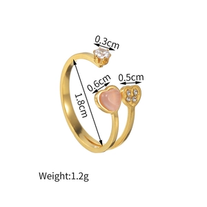 Detail view of double heart open ring showing 1.8cm diameter and weight of 1.2g