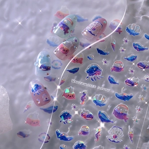 Unterwasser Party Nagelkunst Aufkleber Holografisch Laser Ozean Meereslebewesen Selbstklebend Maniküre Dekoration Frauen