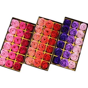 Gift set of 18 realistic soap flower roses in elegant gradient colors and gold box