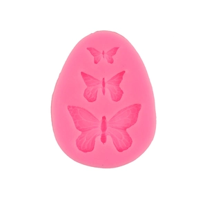 Pink silicone mold with three butterfly patterns for fondant, cake decor and chocolate DIY