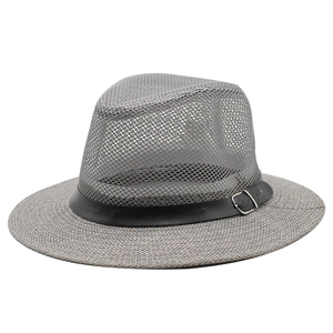 Summer Straw Fedora Hat Breathable Mesh Hollow Out Sun Protection Beach Jazz Hat With Adjustable Belt For Men Women