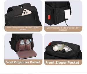 Detail view of anti-theft pocket and side tissue compartment on waterproof diaper bag