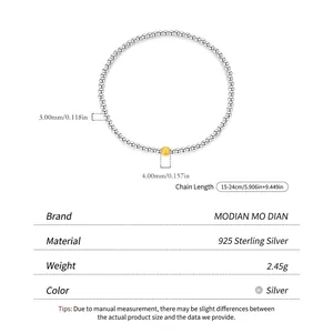 Adjustable 925 sterling silver beaded bracelet with a frosted gold contrast bead