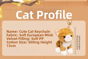 Detail of cute 15cm orange striped plush cat keychain with soft mink velvet material