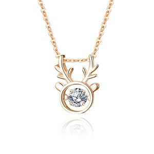 Rose gold S925 sterling silver necklace with a minimalist reindeer moissanite pendant