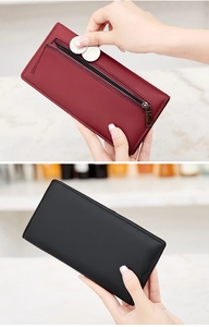 Détail du portefeuille mince RFID pour femmes avec poche à monnaie zippée et cuir PU élégant
