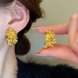 Elegant Flower Cluster Stud Earrings With 925 Sterling Silver Earring Post C Shaped Multi Layer Petals Fashion Jewelry For Women