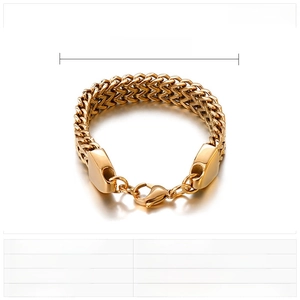Detail view of gold stainless steel snake bone bracelet with lobster clasp and dimensions