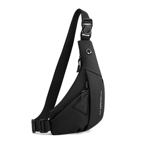 Detail view of the waterproof crossbody bag showing side structure and adjustable strap