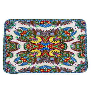 Rectangle bohemian mandala flannel bath mat with colorful ethnic floral patterns