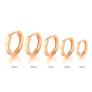 Minimalist rose gold S925 silver hoop earrings in 5mm to 9mm size variations
