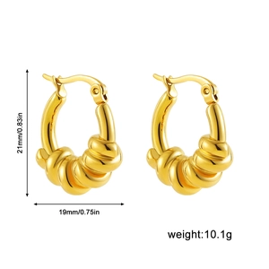 Chunky 18K gold-plated stainless steel twisted rope hoop earrings measuring 21x19mm
