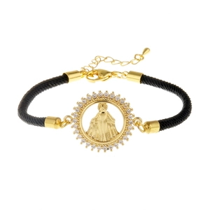 Virgin Mary Religious Pendant Bracelet Copper Cubic Zirconia Adjustable Milan Rope Jewelry For Women