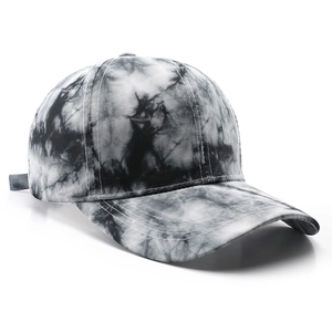 Vintage tie-dye baseball cap with black and grey graffiti pattern for outdoor men