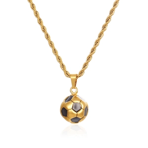 Men's 304 stainless steel gold soccer pendant necklace with black enamel football detail