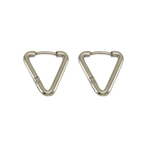 Minimalist silver triangle hoop earrings in polished stainless steel for women