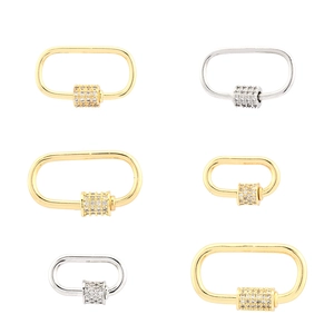 Oval 18K gold and silver plated screw clasps with micro-set zircon for DIY jewelry making