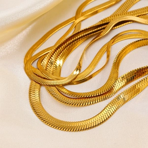 Stainless Steel Snake Bone Chain Necklace Bracelet 18K Gold Plated Flat Herringbone Minimalist Adjustable For Women