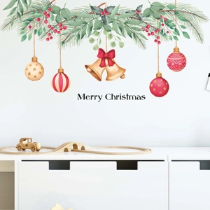 Festive Christmas wall decals featuring bells, pine branches and Merry Christmas lettering