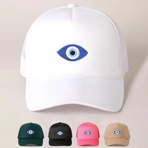 Trucker Hat Evil Eye Embroidery Mesh Back Adjustable Outdoor Sun Protection Curved Brim Sponge Polyester Baseball Cap