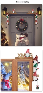 Detailed view of wooden Christmas gnome door corner decor with XMAS hanging pendants