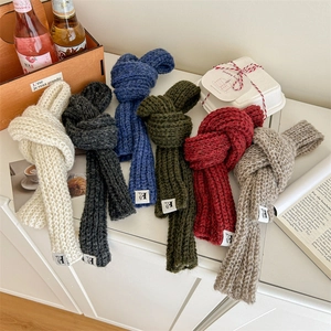 Women Winter Narrow Long Knit Scarf Acrylic Wool Blend Solid Color Soft Warm Neck Warmer Korean Style Fashion Neckwear