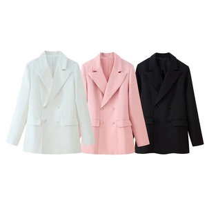 Blazer à Double Boutonnage Couleur Unie Élégant pour Femme et Ensemble de Mode Jupe Midi en Dentelle Streetwear Coupe Ajustée Manches Longues Top et Bottom
