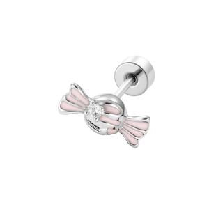 Pink candy screw back stud earring in silver with enamel and sparkling zircon stone