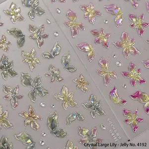 Autocollants 3D pour ongles à fleurs avec finition nacrée laser et détails de lis