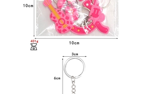Detailed view of pink PVC cowboy girl keychain charms showing dimensions and weights
