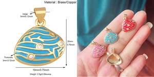 Dimensions détaillées du pendentif cœur en laiton coloré avec zircone et émail poli