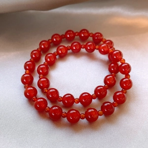 Vintage red agate beaded bracelets on silk fabric available in two bead sizes