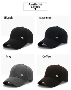 Men's casual baseball caps display in black, navy blue, grey, and coffee colors
