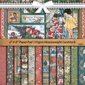 6x6 inch retro Christmas pattern paper collection with 12 vintage holiday themed designs