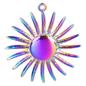 Rainbow gradient stainless steel sun pendant necklace with polished metal finish
