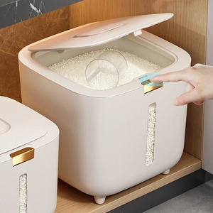 Airtight Rice Bucket Cereal Storage Container PP Plastic Moisture Proof One Touch Lid Visible Window Kitchen Grain Box