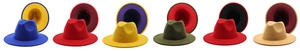 Collection de chapeaux fedora bicolores en laine en six combinaisons de couleurs