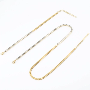 Spliced Cuban Chain And Tennis Necklace Bracelet 304 Stainless Steel Rhinestone Inlaid 18K Gold Plated Jewelry For Women