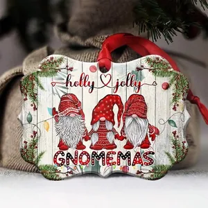 Christmas acrylic gnome ornament with red ribbon and festive holly jolly text design