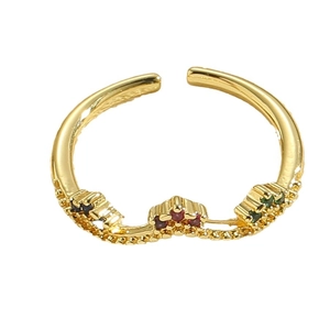 Verstellbarer Goldring mit bunten Zirkonia-Steinen im Vintage-Kronen-Bambusdesign