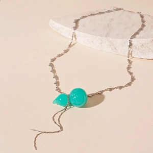 Collier Pendentif Gourde Cuivre Résine Chaîne À Maillons Cœur Long Pompon Vert Vintage Style Chinois Bijoux Femmes
