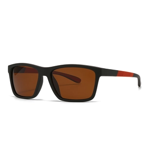 Classic polarized sports sunglasses with black matte frames and brown tinted lenses